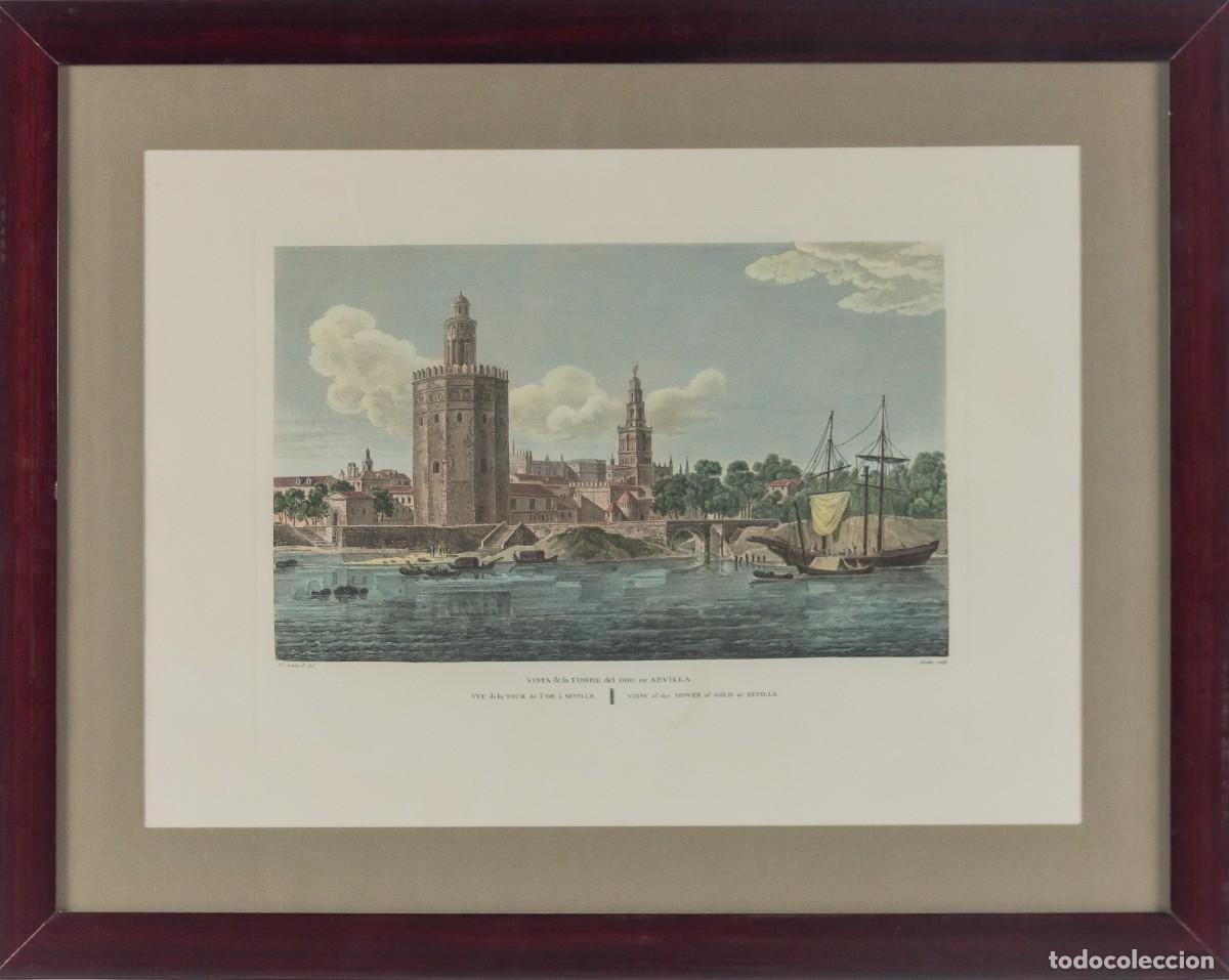 Arte: GRABADO VISTA DE LA TORRE DEL ORO Alexandre Delaborde