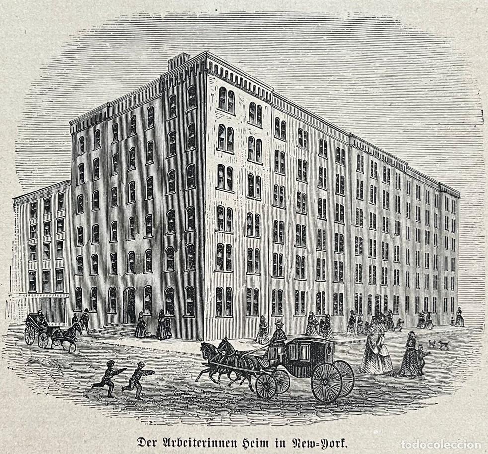 Arte: Gran edifico de la ciudad de Nueva York (EEUU), hacia 1880. An&oacute;nimo - Foto 1