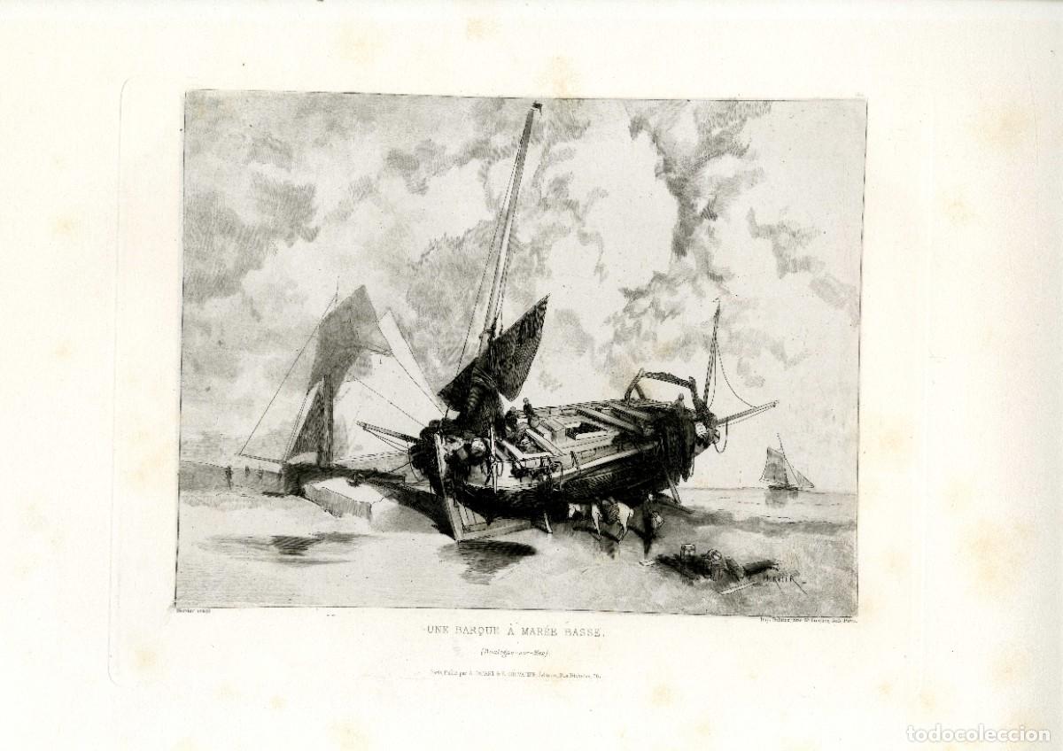 Arte: HERVIER, Louis Adolphe (1818-1879) Une barque &agrave; mar&eacute;e basse. 1863.