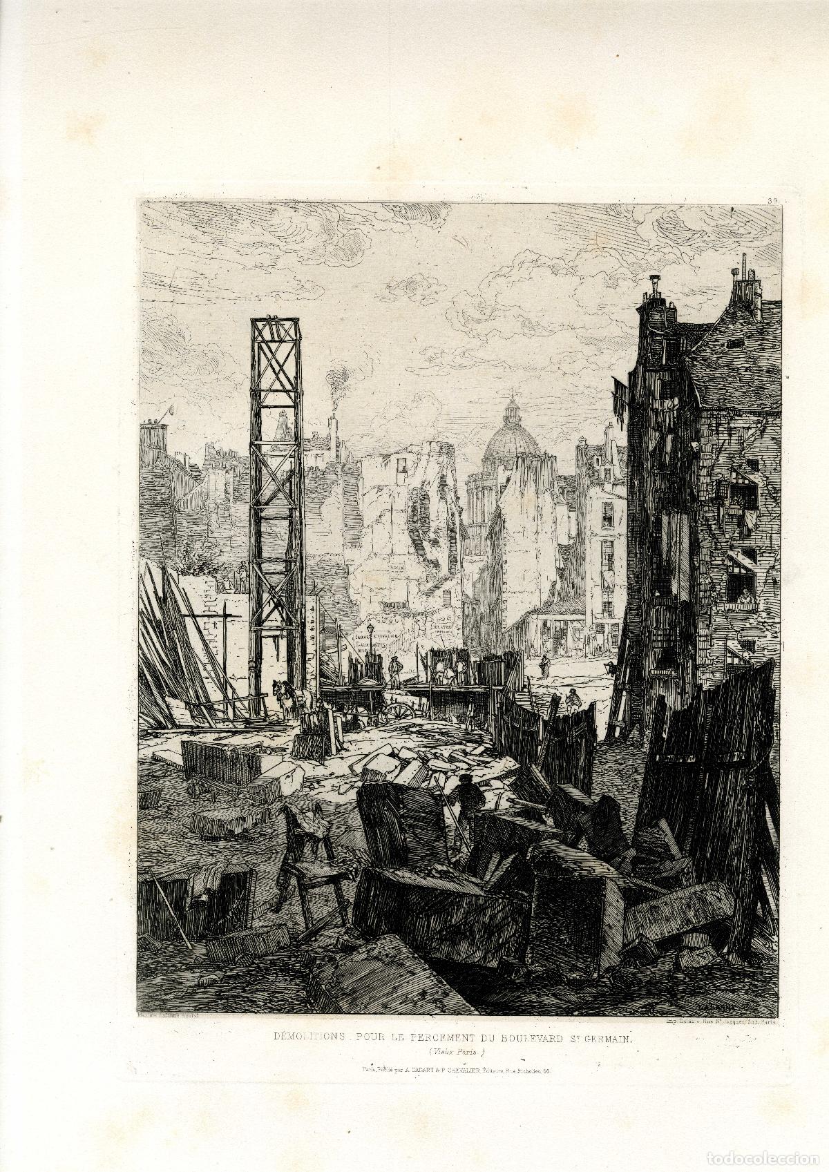 Arte: LALANNE, Maxime (1827-1886) D&eacute;molitions pour le percement du Boulevard St Germain. 1863
