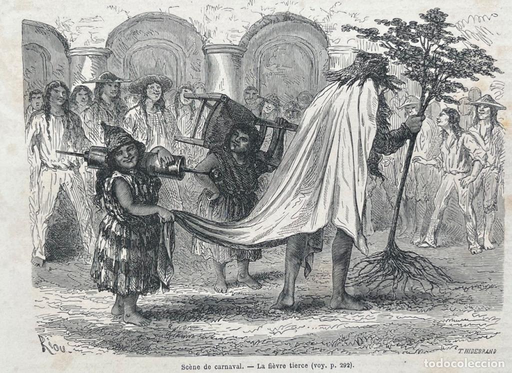 Arte: Escena del carnaval de Cuzco (Per&uacute;), 1863. Riou/Hiderbrand