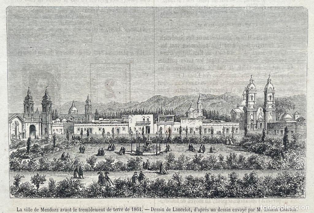 Arte: Vista de Mendoza (Argentina) antes del terremoto de 1861, 1865. Lancelot/Chardon