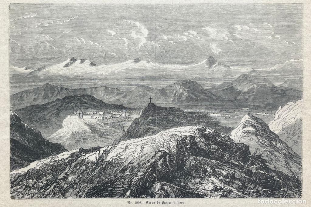 Arte: Vista de Cerro de Pasco en Per&uacute; (Am&eacute;rica del sur), hacia 1888. Gauchard