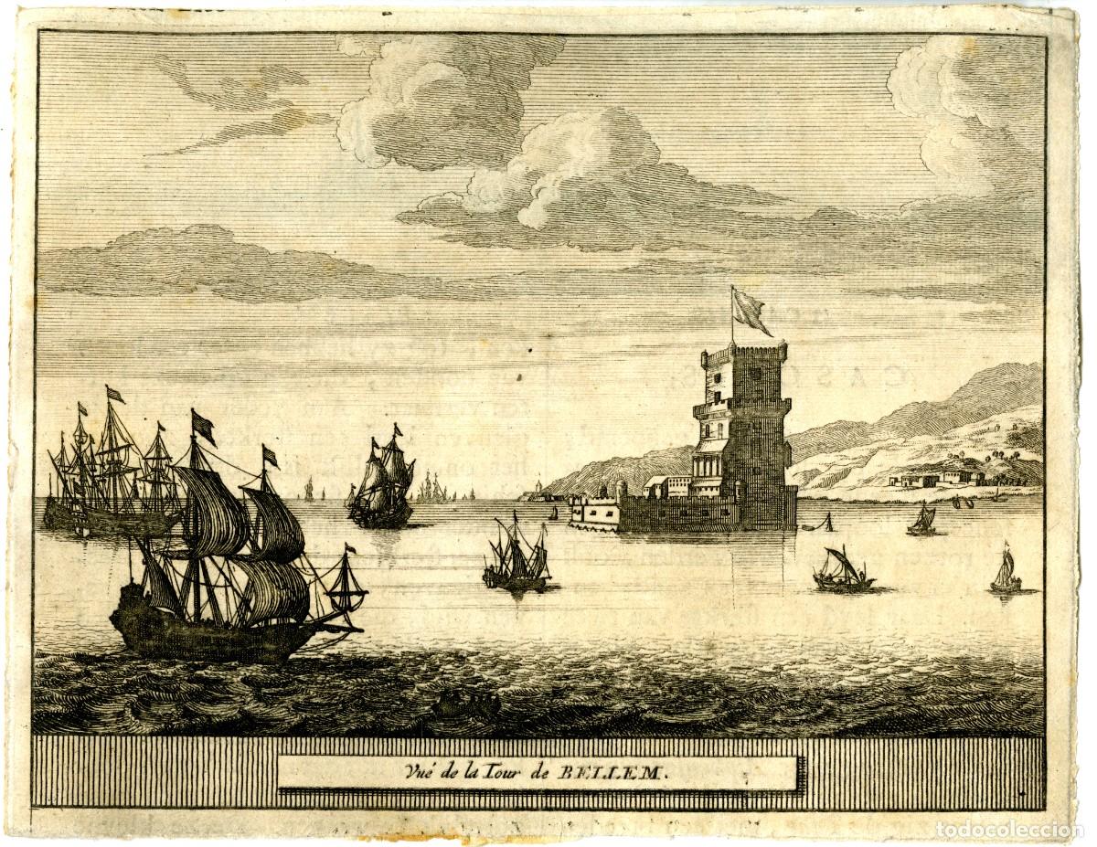 Arte: Lisboa. Vista de la Torre de Belem. Leiden, 1707 - Foto 1