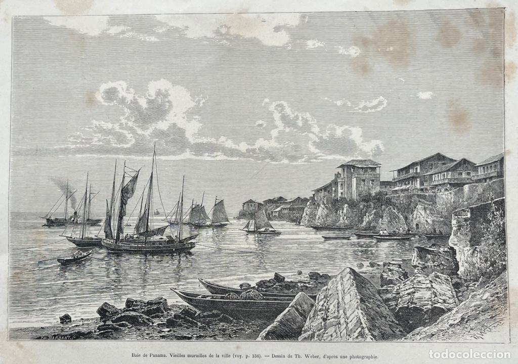 Arte: Bah&iacute;a y viejas murallas de Panam&aacute; y estaci&oacute;n de Manei, ca. 1870. Weber/Barbant(Vuillier