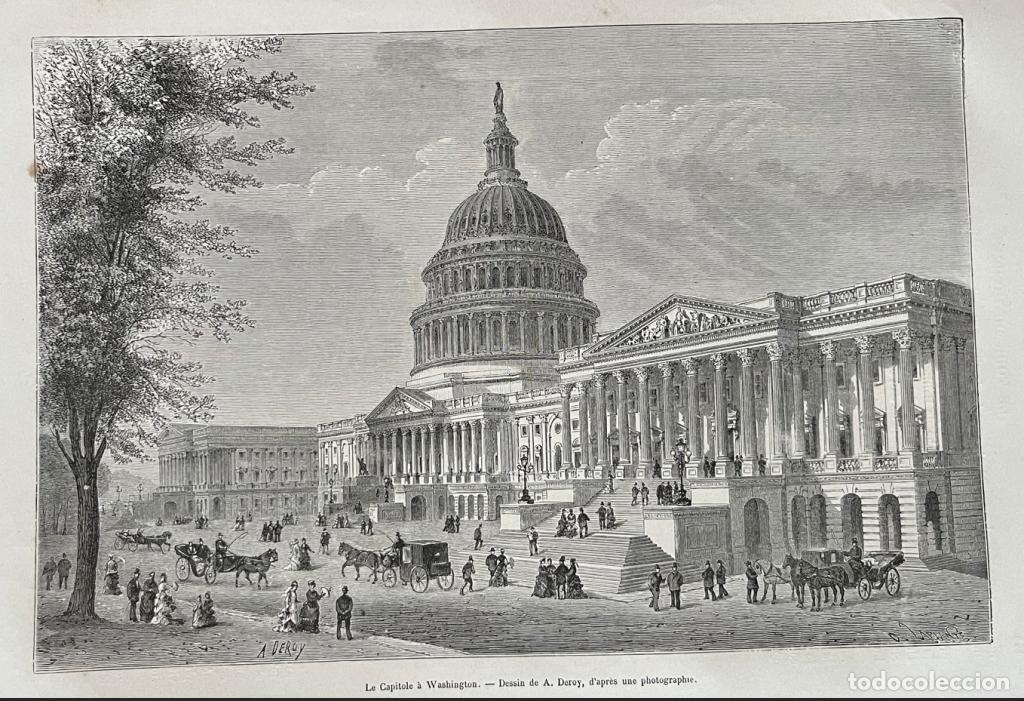 Arte: Vista de la ciudad de Washington y su Capitolio (EEUU), hacia 1876. Weber/Barbant/Deroy/Laplante