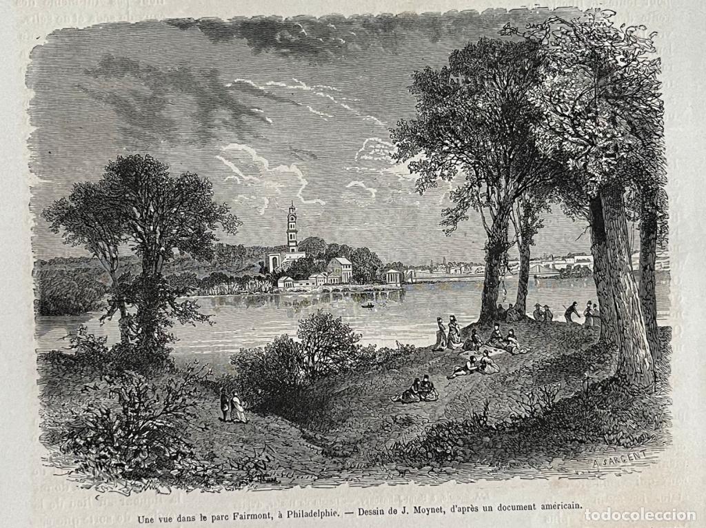 Arte: Parque Fairmont en Filadelfia y Ateneo de St. Jonhsbury (EEUU), ca. 1876. Moynet/Rozier