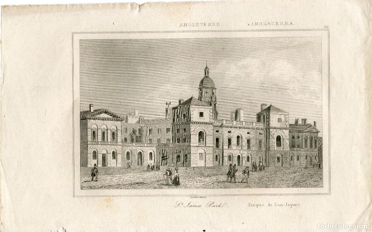 Kunst: St. James Park grabado escuela inglesa siglo XIX