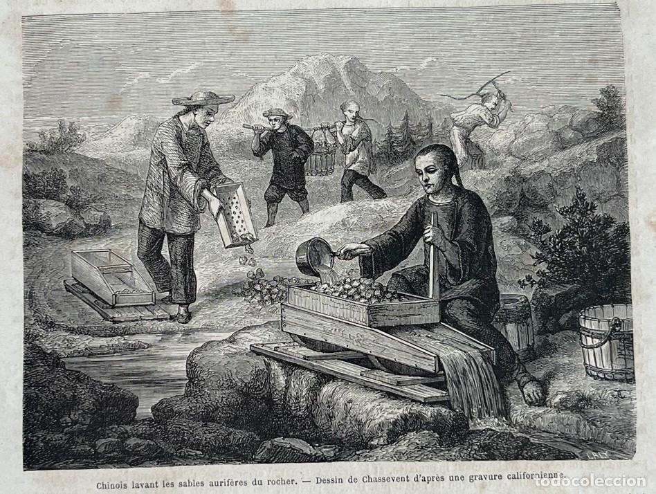 Arte: Mineros chinos en busca de oro en California (EE.UU), 1862. Chassevent/Laly