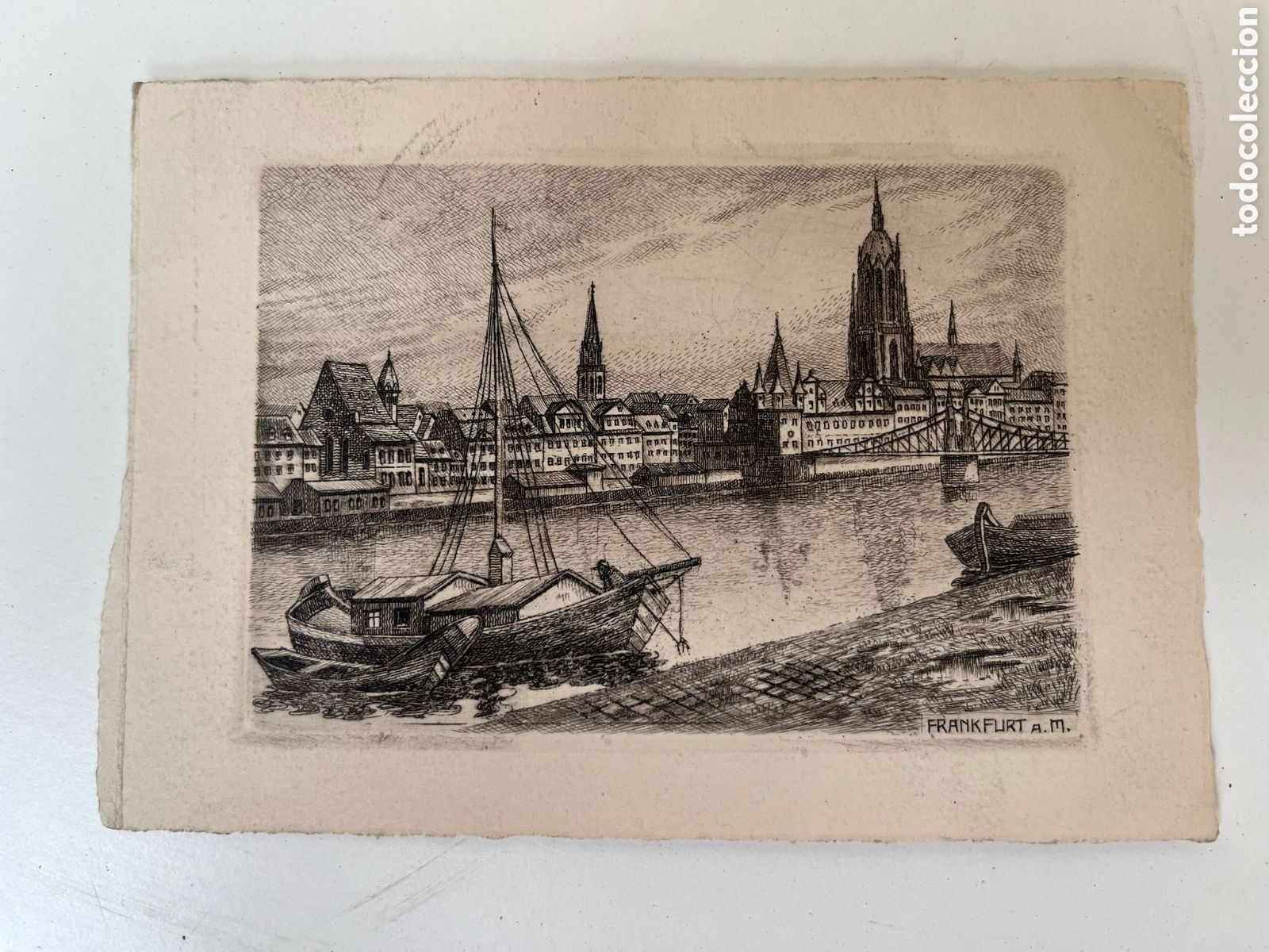 Kunst: Grabadito de panor&aacute;mica del r&iacute;o en la ciudad alemana de Francfurt