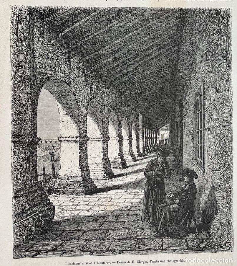 Arte: Antigua misi&oacute;n en Monterrey vista de s. Jos&eacute; (California, EE.UU), hacia 1875. Clerget/Tayllor
