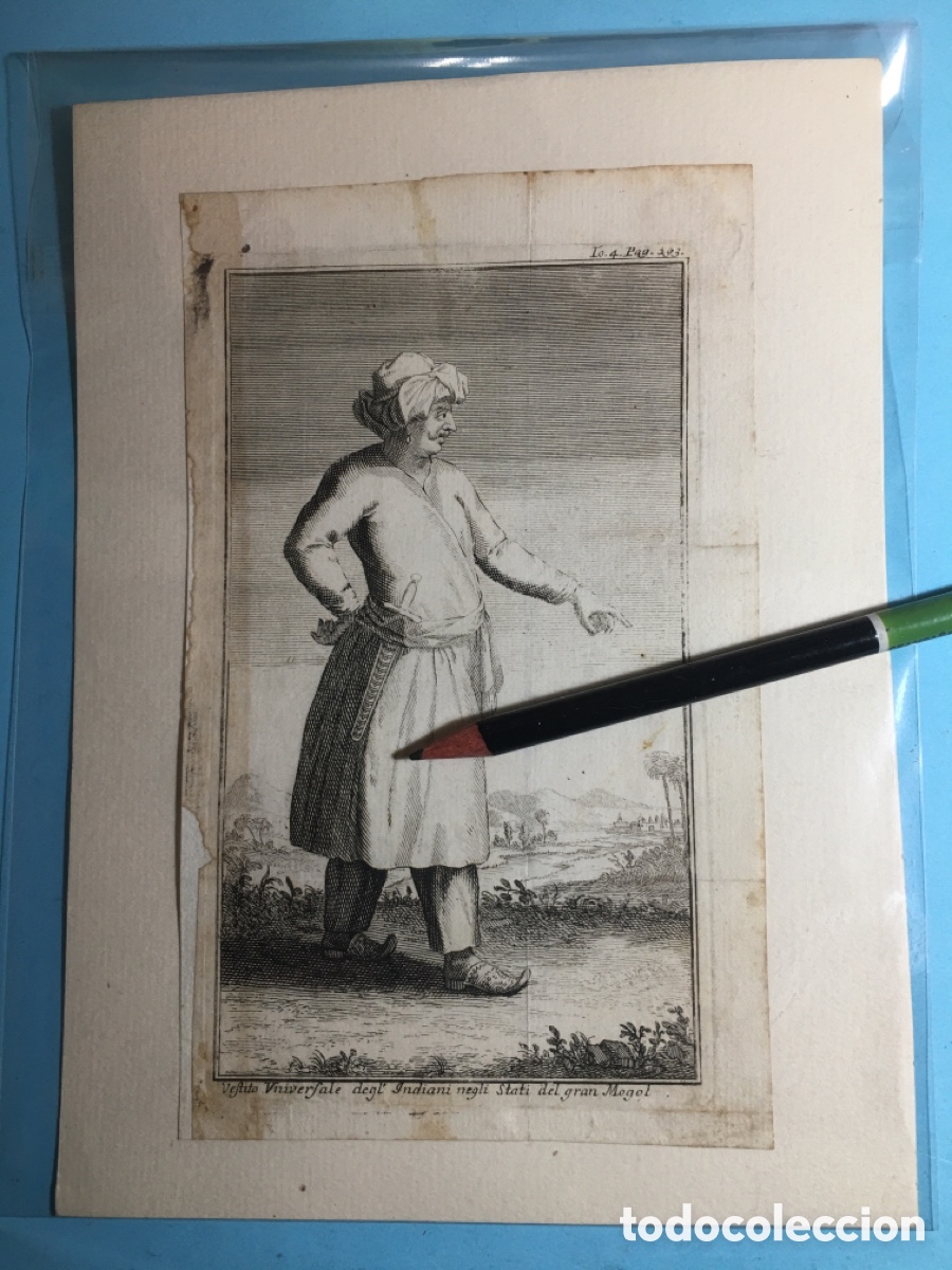 Arte: ANTIGUO GRABADO VESTITO UNIVERSALE DEGLI INDIANI NEGLI STATI DEL GRAN MOGOL