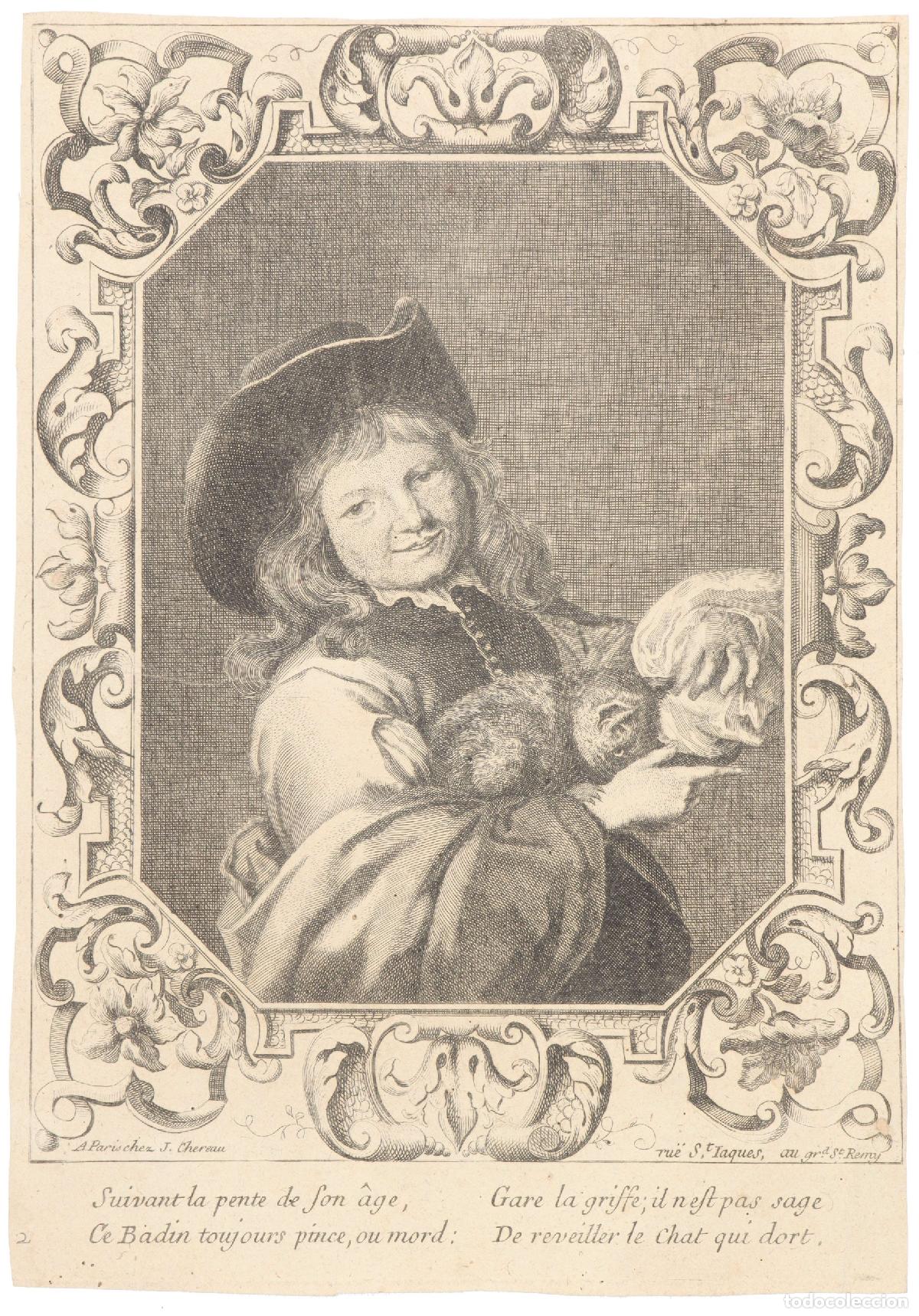 Arte: Ni&ntilde;o con gato - Chereau, Jacques (1688-1776) - Foto 1