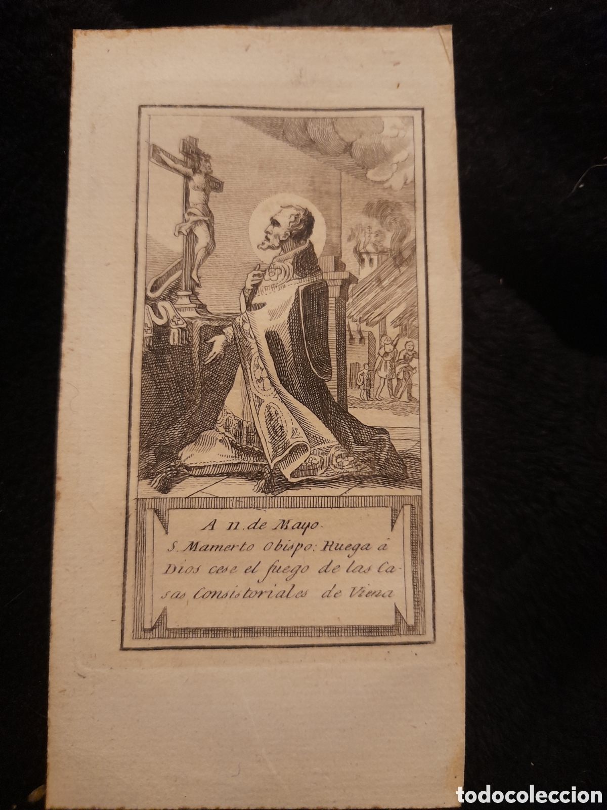 Art: Antiguo grabado. San Mamerto Obispo. 11 de Mayo. Mide 12'8x6'6cm . Sobre 1802