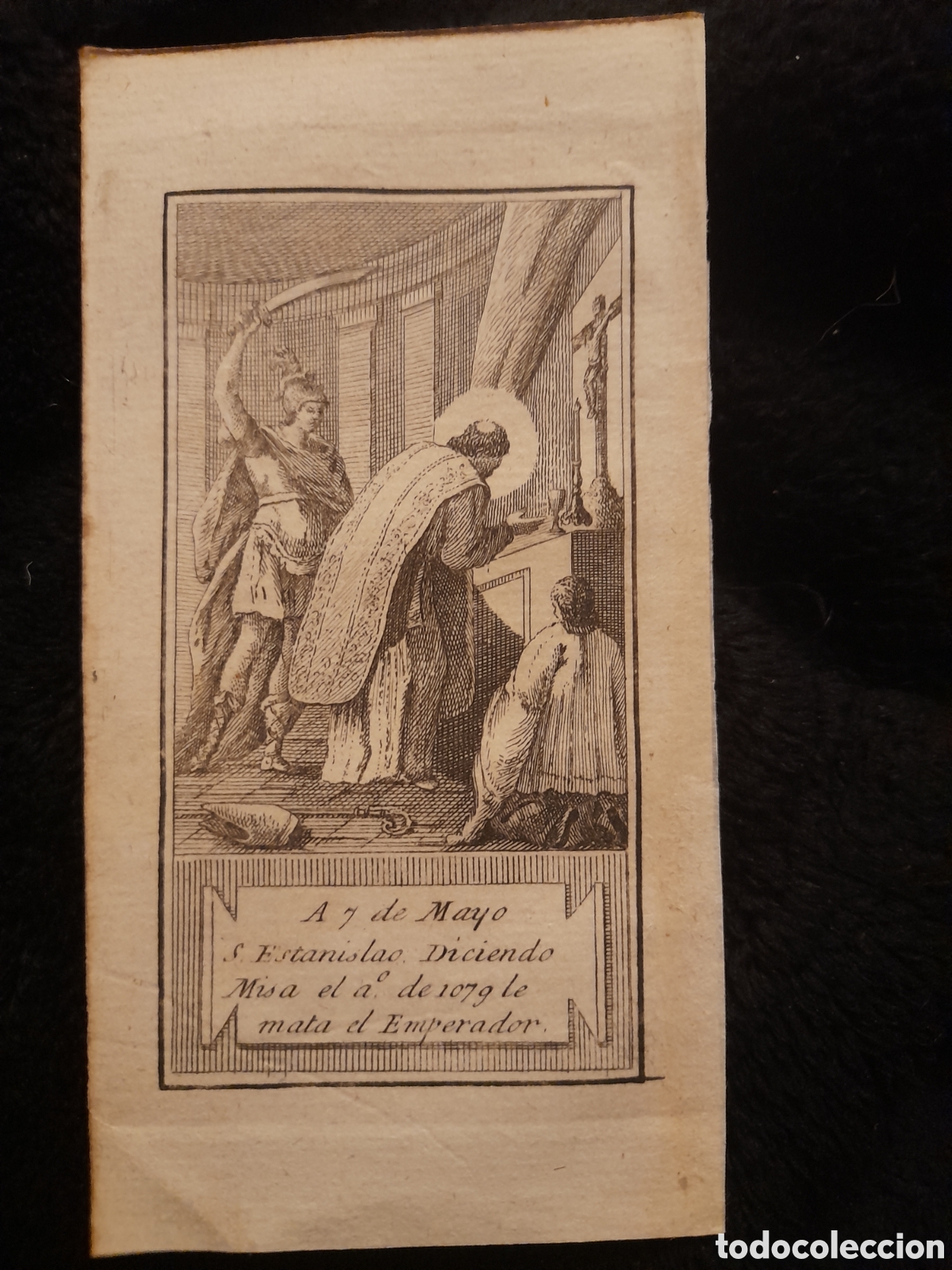 Art: Antiguo grabado. San Estanislao. 7 de mayo. Mide 12'8x6'7cm. Sobre 1802