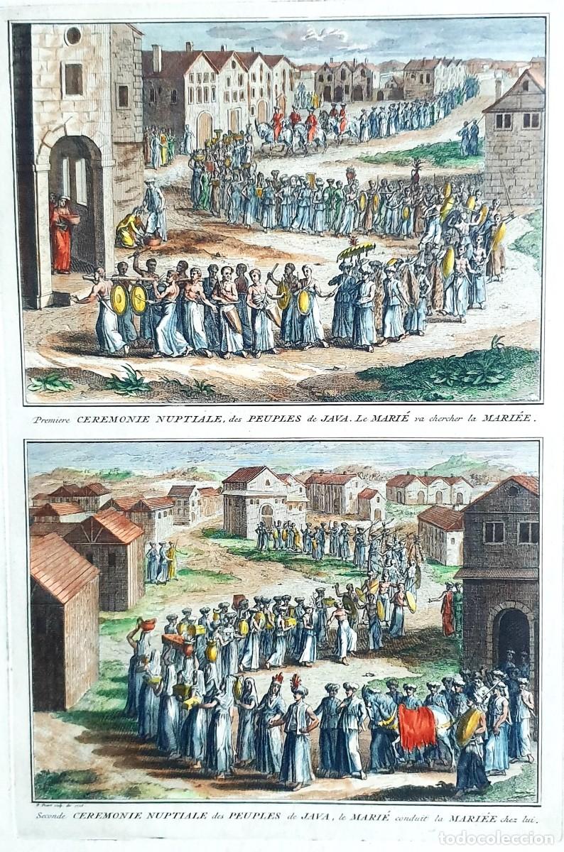 Arte: Grabado al cobre. B. Picart. Ceremonies Nuptiales des peuples de Java. 1789 - Foto 1