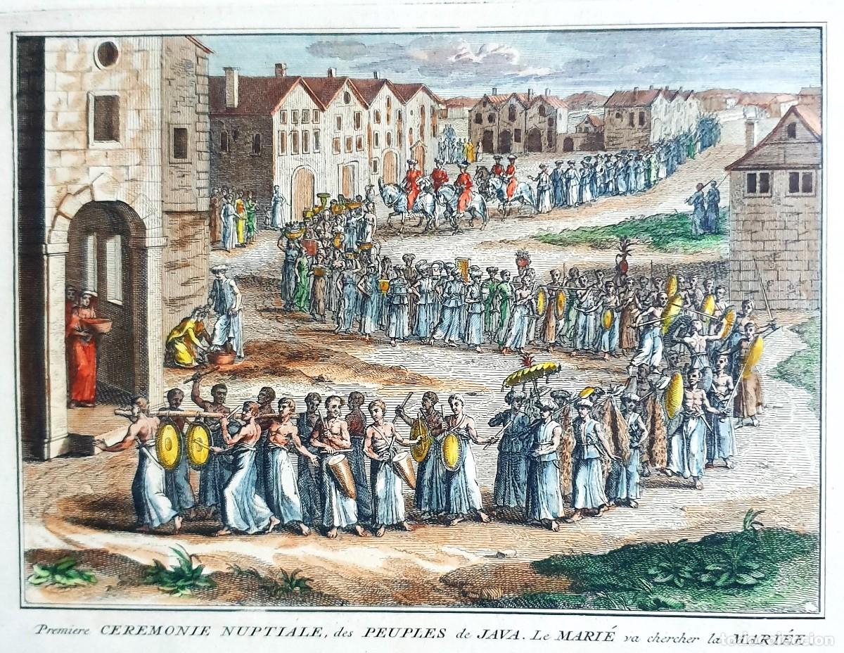 Arte: Grabado al cobre. B. Picart. Ceremonies Nuptiales des peuples de Java. 1789 - Foto 3