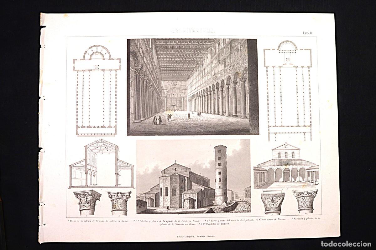 Arte: Grabado Arquitectura 14. San Pablo en Roma, capitel ravena. Architecture Engraving 14. St. Paul Rome