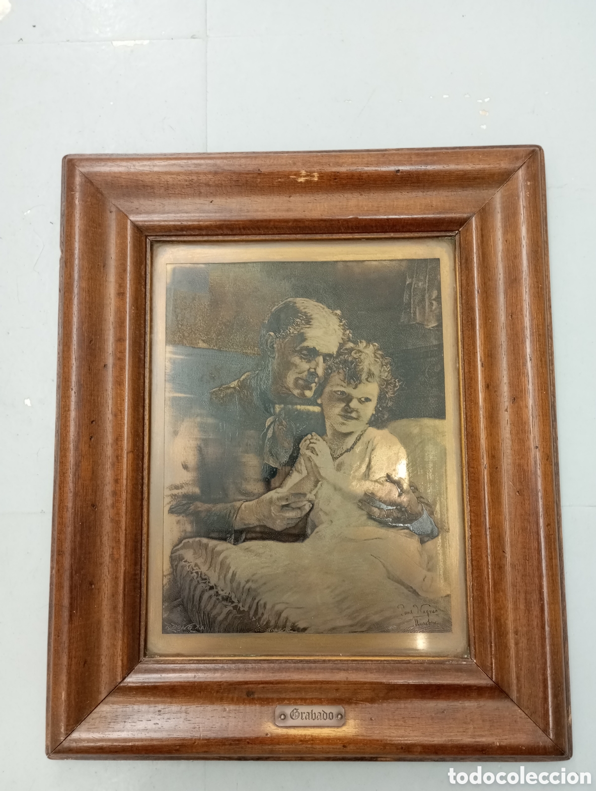 Art: Paul Wagner.Munich Plancha de cobre para grabado firmado por este importante artista.Abuela y nieta