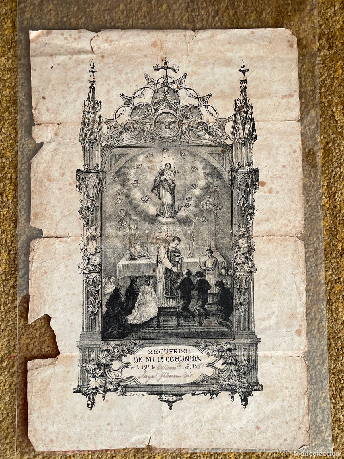 Kunst: Grabado recuerdo de primera comuni&oacute;n - Villamarchante 1884