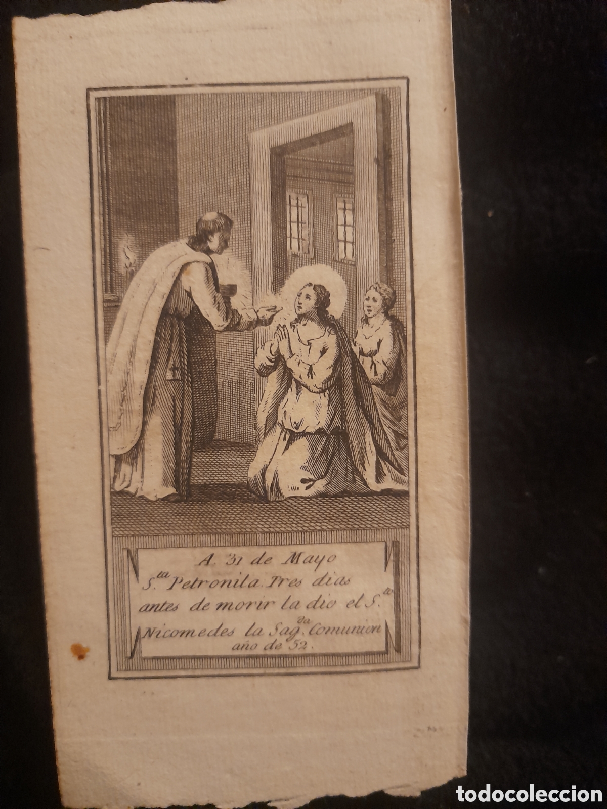 Arte: Antiguo grabado 31 de Mayo Santa Petonila. Sobre 1802.Mide 12'6x6'8cm