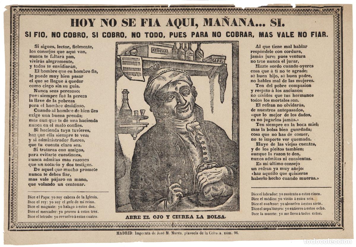 Arte: Hoy no se fia aqu&iacute;, ma&ntilde;ana&hellip; si. Si fio, no cobro, si cobro, no todo, pues para no cobrar, mas vale n