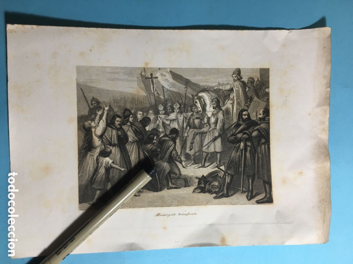 Art: XIX GRABADO A. ROCA EL REY MAUREGATO TRIUNFANTE TRIBUTO DE CIEN DONCELLAS AL EMIR MUSULMAN
