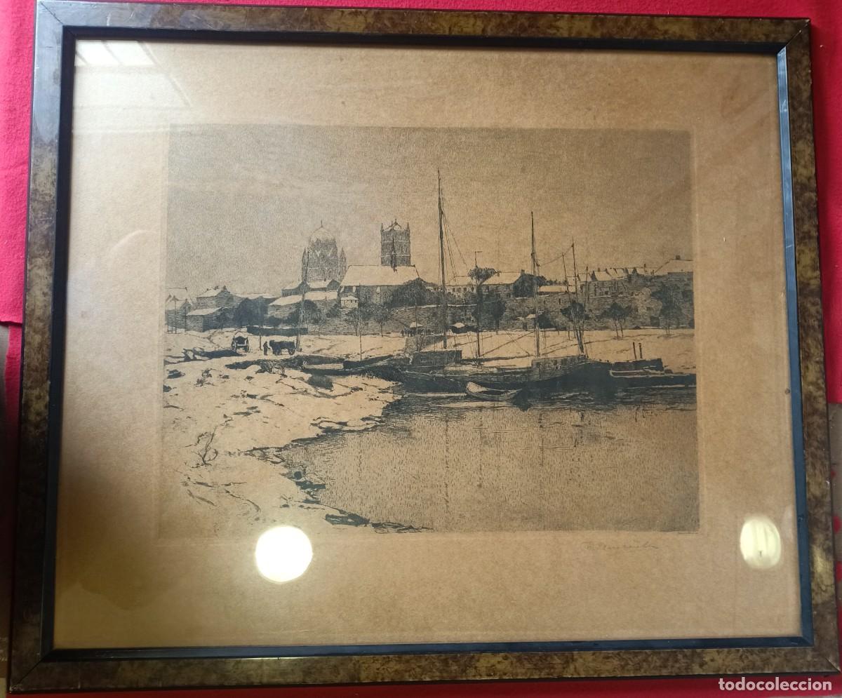 Arte: Grabado antiguo de puerto. - Foto 1