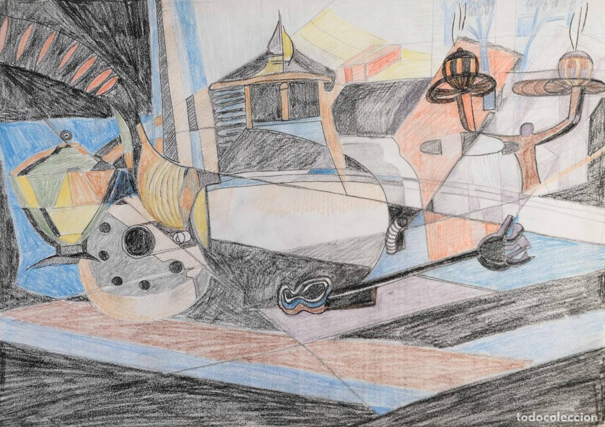 Arte: Dibujo a ceras estilo cubista Bodeg&oacute;n objetos - Foto 1