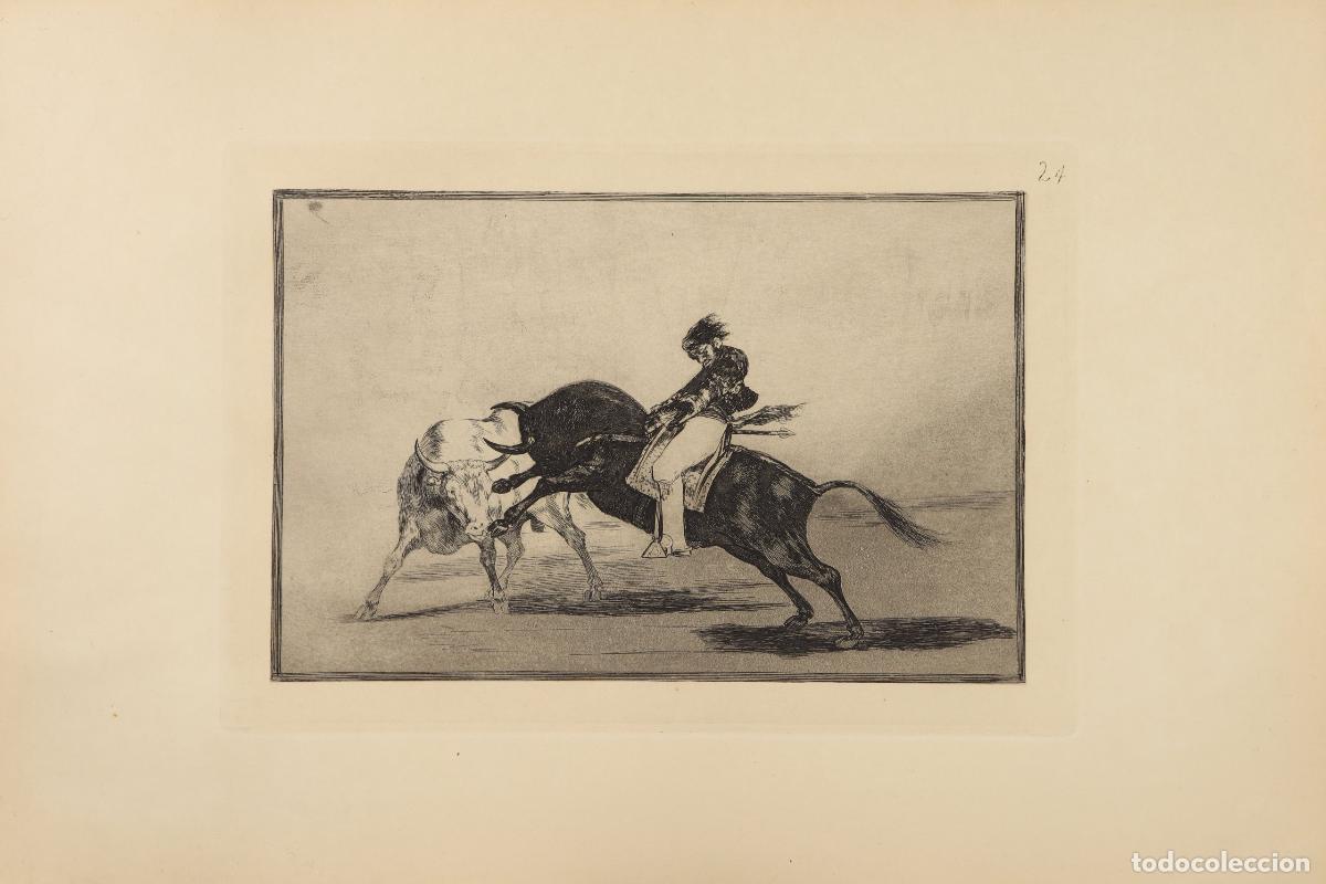 Kunst: El mismo Ceballos montado sobre otro toro quiebra rejones en la Plaza de Madrid - Calcograf&iacute;a Nacion