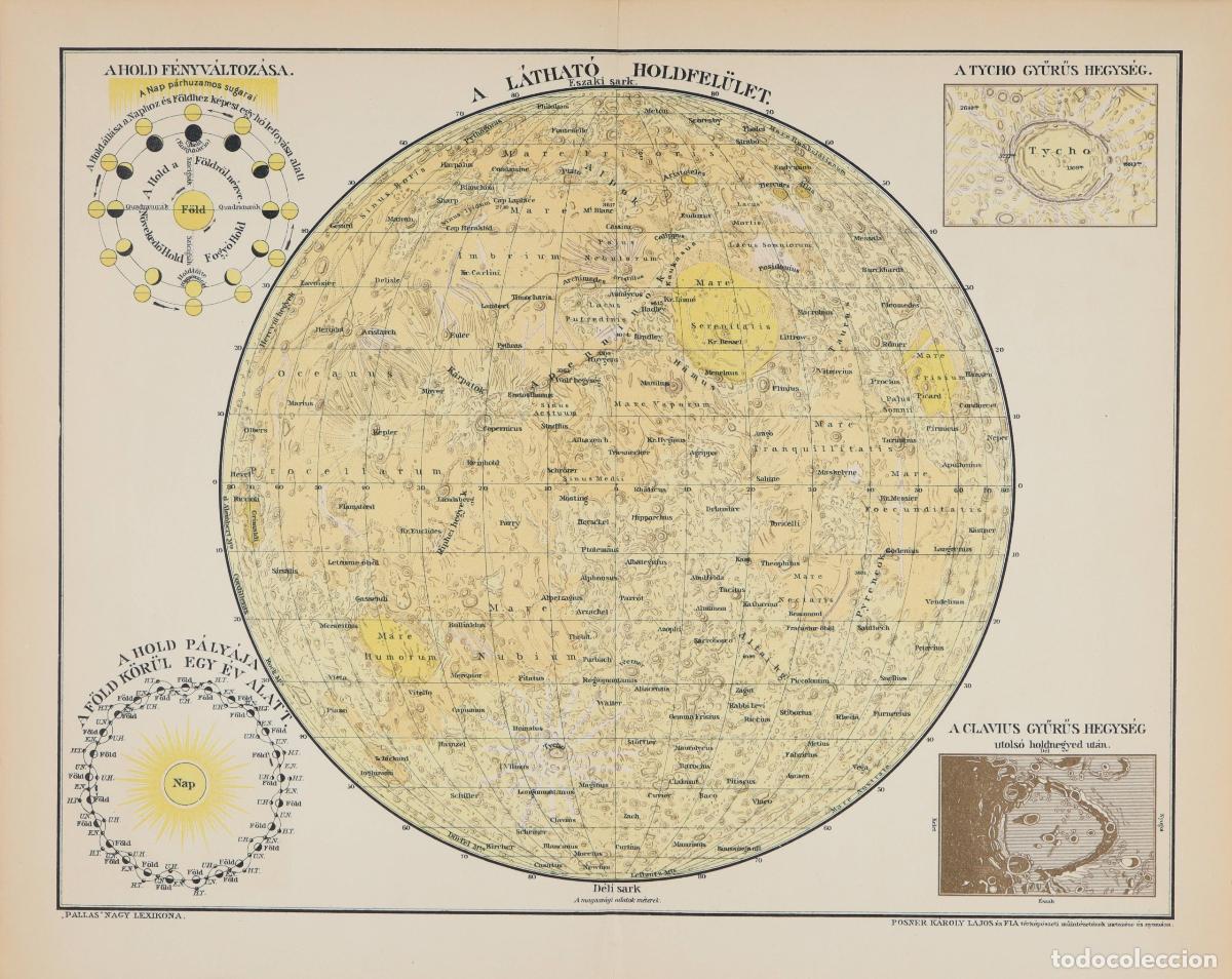 Art: Mapa lunar - Karoly Lajos, Posner (1822-1887)