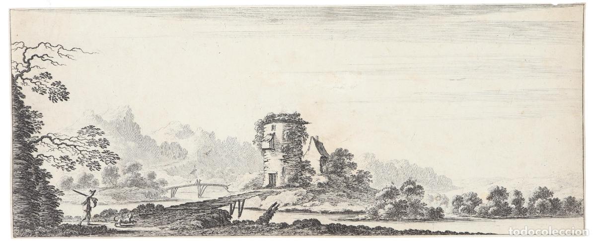 Arte: Molino y puente con figura y perro - Foto 1