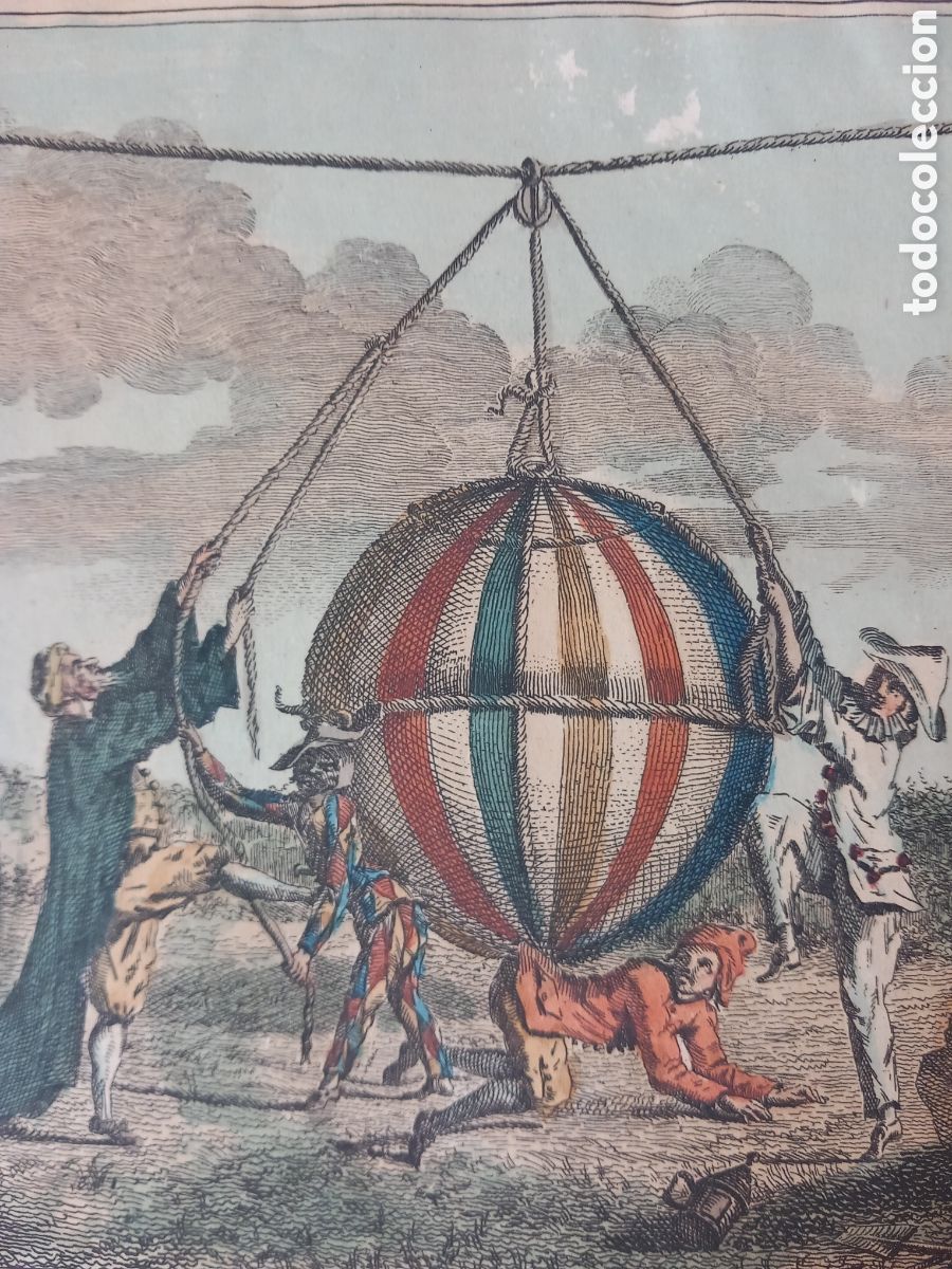 Arte: GRABADO FRANC&Eacute;S. GLOBO AEROST&Aacute;TICO. RARO !!!!!! Y BONITO. - Foto 1