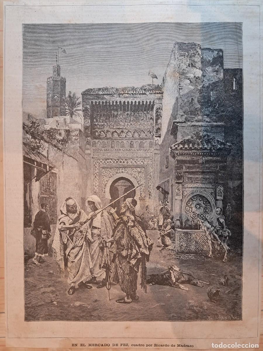 Arte: Grabado antiguo - Mercado de Fez - Foto 1