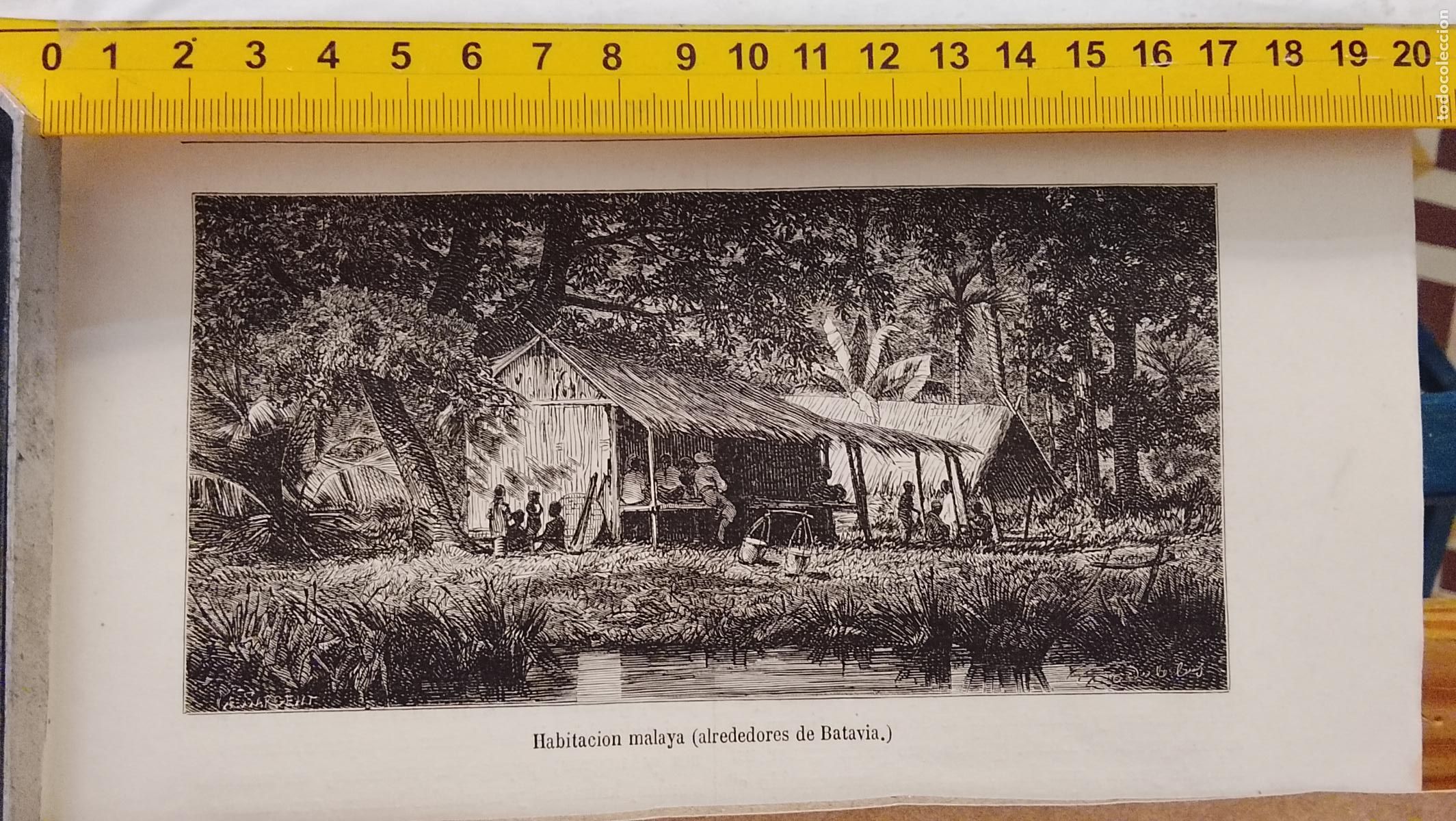 Arte: grabado a&ntilde;o 1864 VIAJE A JAVA - Foto 1