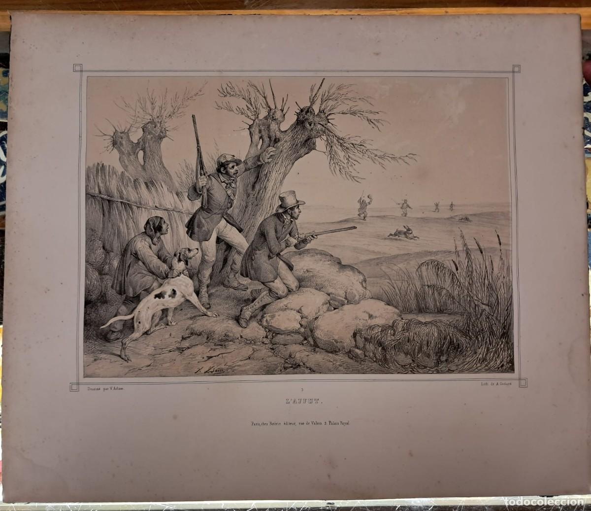 Arte: CINEG&Eacute;TICA. CAZA. L' Affut. Par&iacute;s. Boivin editeur. V. Adam. A. Godard. 1837.