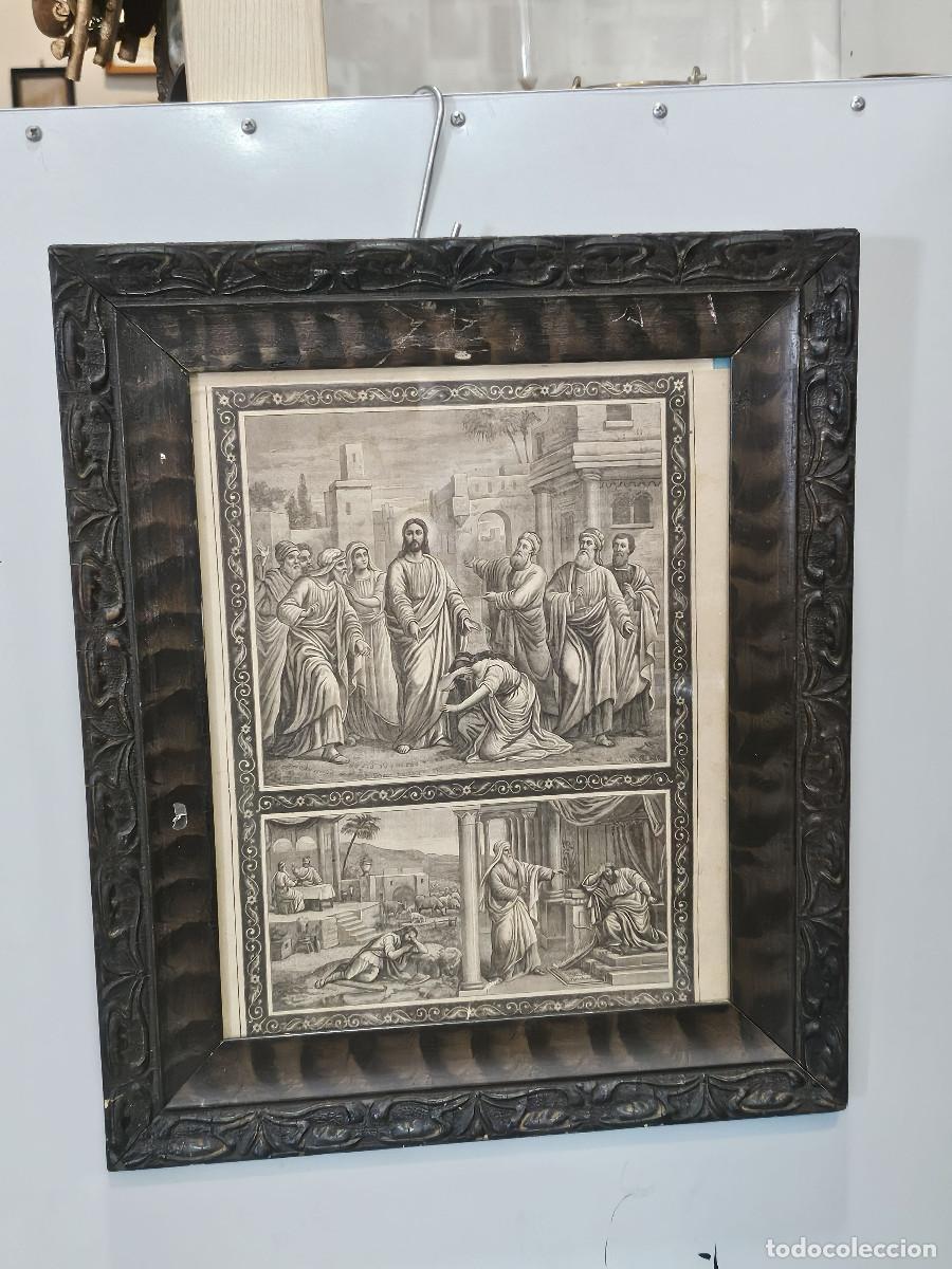 Arte: cuadro con grabado religioso antiguo - Foto 1
