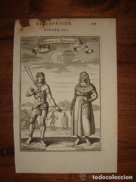 Art: GRABADO DE NATIVOS DE MADAGASCAR, ORIGINAL, 1685, MALLET, MUY BUEN ESTADO