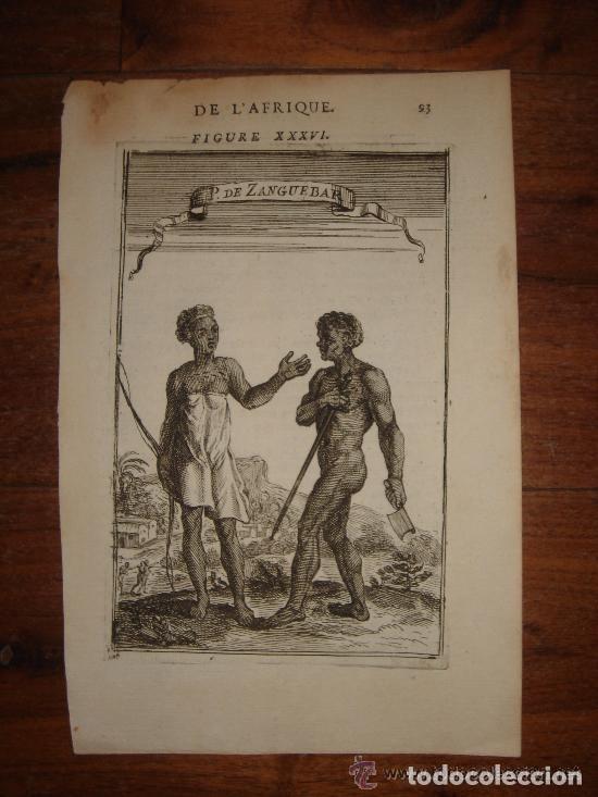 Art: GRABADO DE NATIVOS DE ZANZIBAR, ORIGINAL, 1685, MALLET,