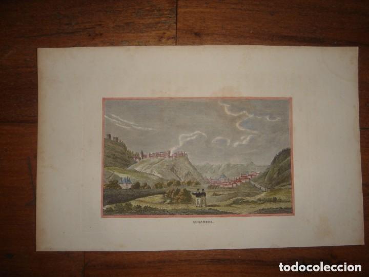 Art: GRABADO VISTA GENERAL DE LA ALHAMBRA Y GRANADA,ORIGINAL,FRANKFURT, 1836, MARAVILLOSO COLOREADO