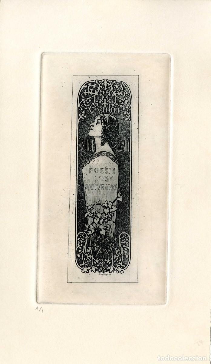 Arte: Riquer, Alejandro de. Plancha original del Ex Libris para Andr&eacute; Bearn - Foto 2