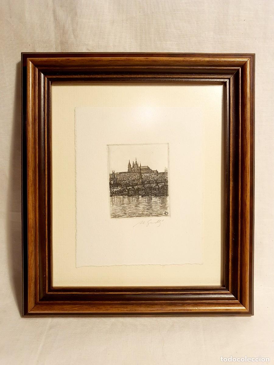 Arte: Grabado original. Castillo de Praga. - Foto 1