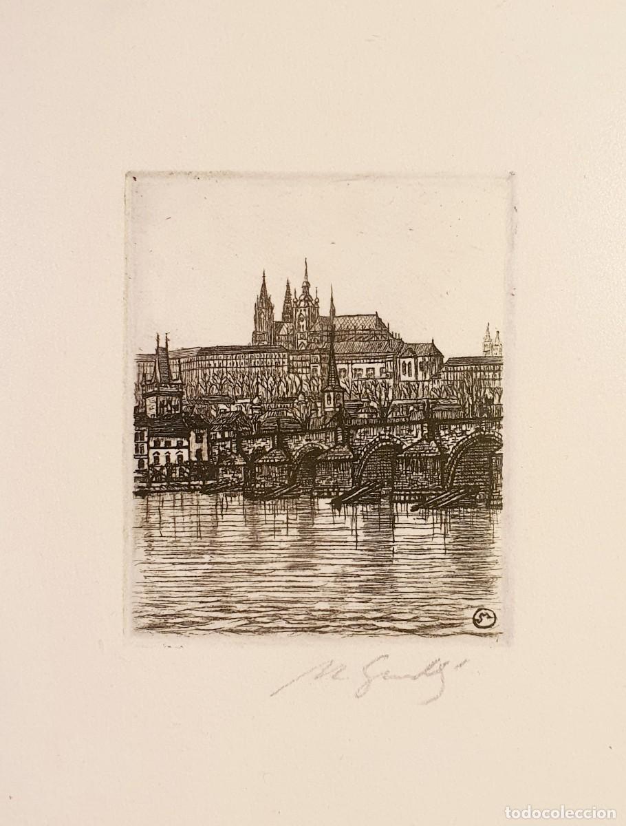 Arte: Grabado original. Castillo de Praga. - Foto 2
