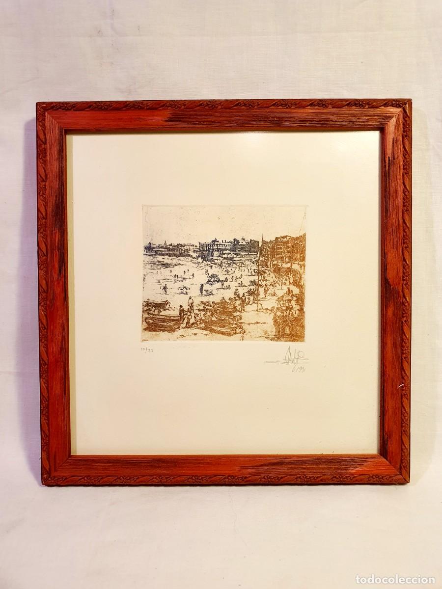 Arte: Grabado original, escena de playa. - Foto 1