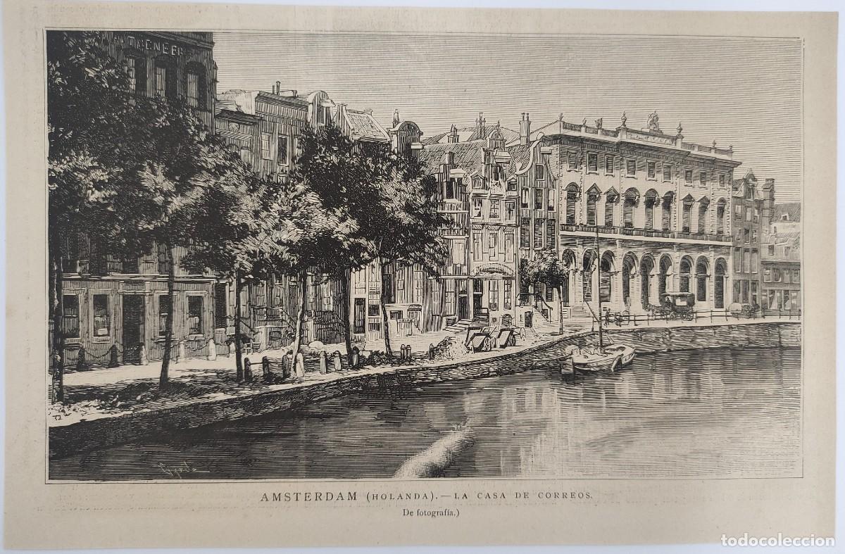 Arte: GRABADO. HOLANDA. AMSTERDAM. CASA DE CORREOS. EDIFICIO. ARQUITECTURA. - Foto 1