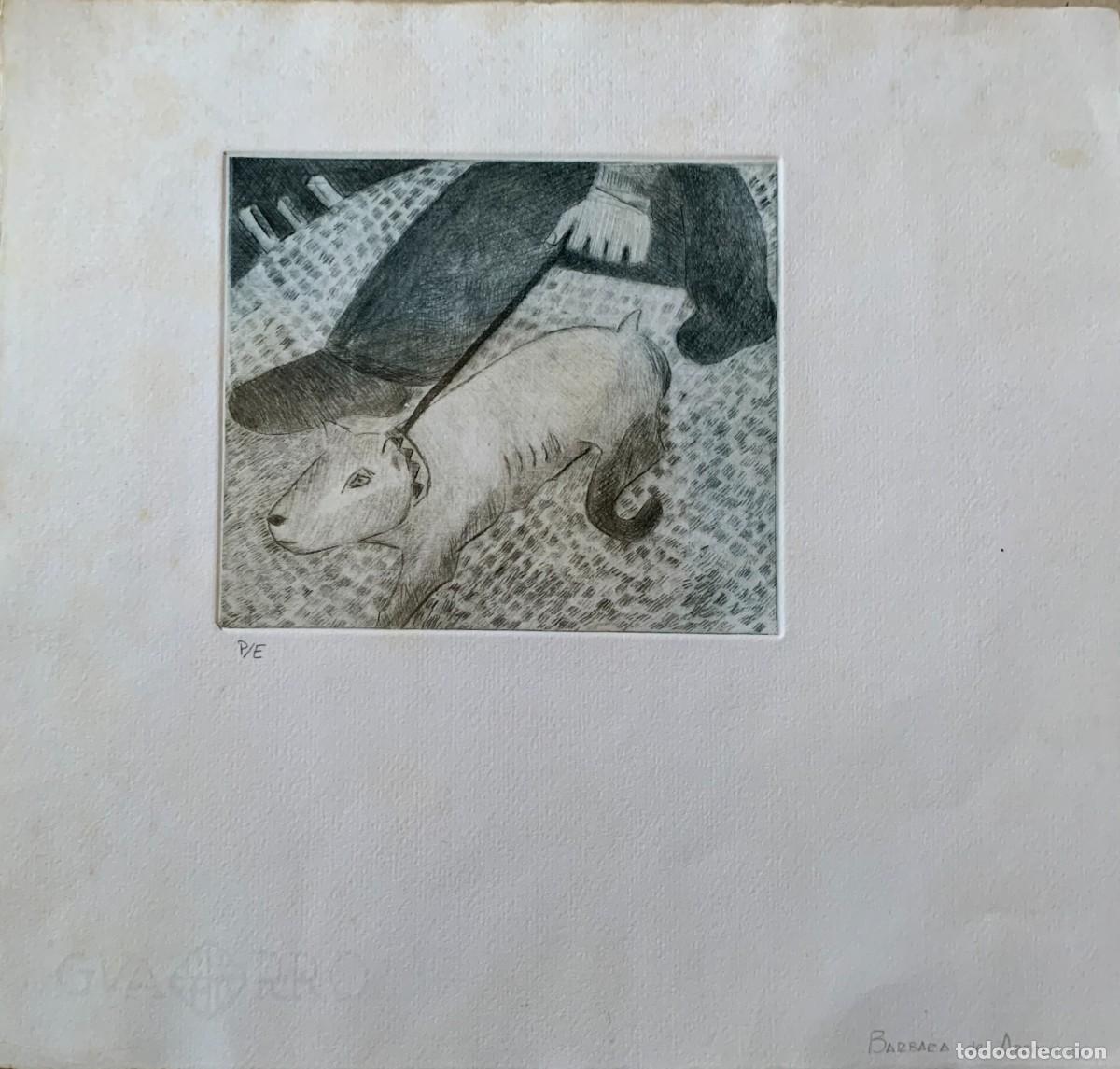 Arte: Perro con correa - Aguafuerte original de B&aacute;rbara de Arcenegui, P/E - Foto 1