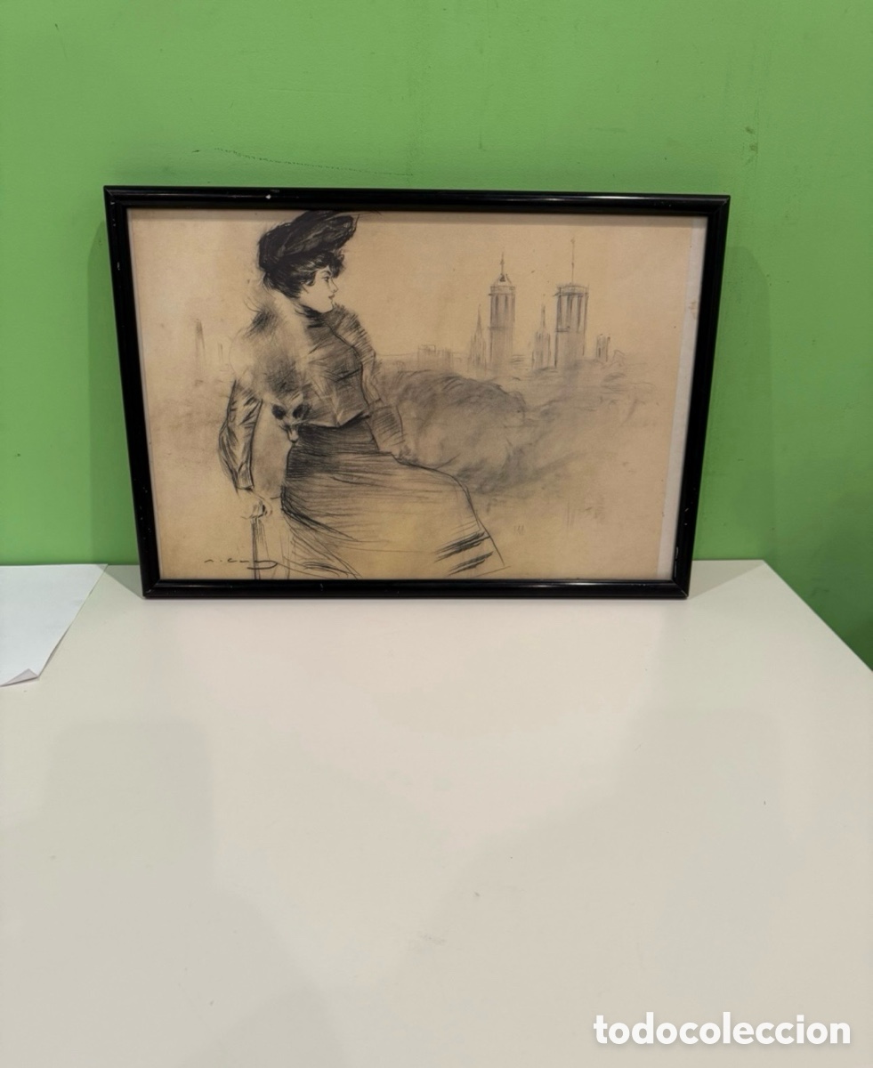 Art: RAMON CASAS. Una joven. Dibujo a carb&oacute;n y pastel sobre papel. Reproducci&oacute;n serie limitada ABC.