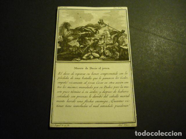 Arte: MUERTE DE DECIO EL JOVEN GRABADO SIGLO XVIII T. L. ENGUIDANOS Y M. GARRIDO 9 X 14 CM