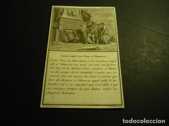 Arte: TROFEO DE PIRTO A MINERVA GRABADO SIGLO XVIII T. L. ENGUIDANOS Y M. GARRIDO 9 X 14 CM
