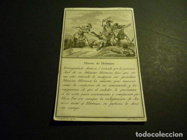 Art: MUERTE DE HERMIAS GRABADO SIGLO XVIII T. L. ENGUIDANOS Y M. GARRIDO 9 X 14 CM